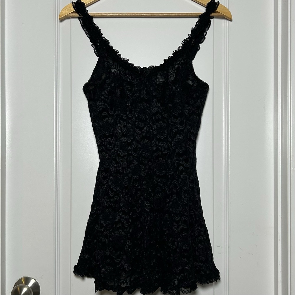 Inner Most Vintage 90s Black Lace Scalloped Trim V-Neck Slip Dress